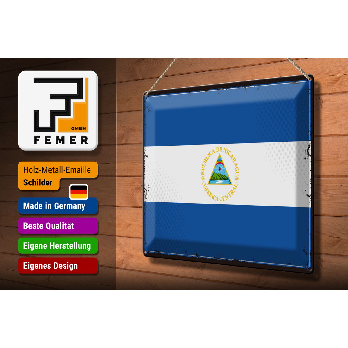Tin Sign Flag Nicaragua 40x30cm Retro Flag Nicaragua