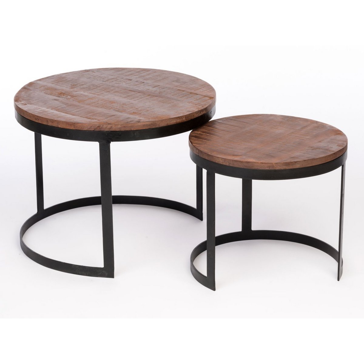 Mesa de centro, juego de 2, mesa auxiliar, mesa de salón, estructura redonda de metal Austin, plata antigua o negro