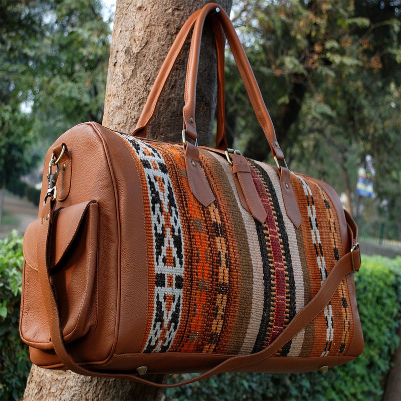 Kilim læder metallisk bronze duffeltaske