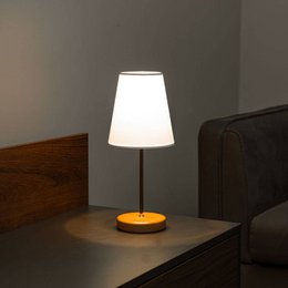 Drewniany abażur Lampa stołowa Biały Kapelusz Brązowy korpus