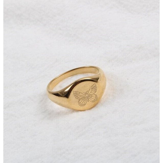 Lucy - Signet Butterfly Gold Ring