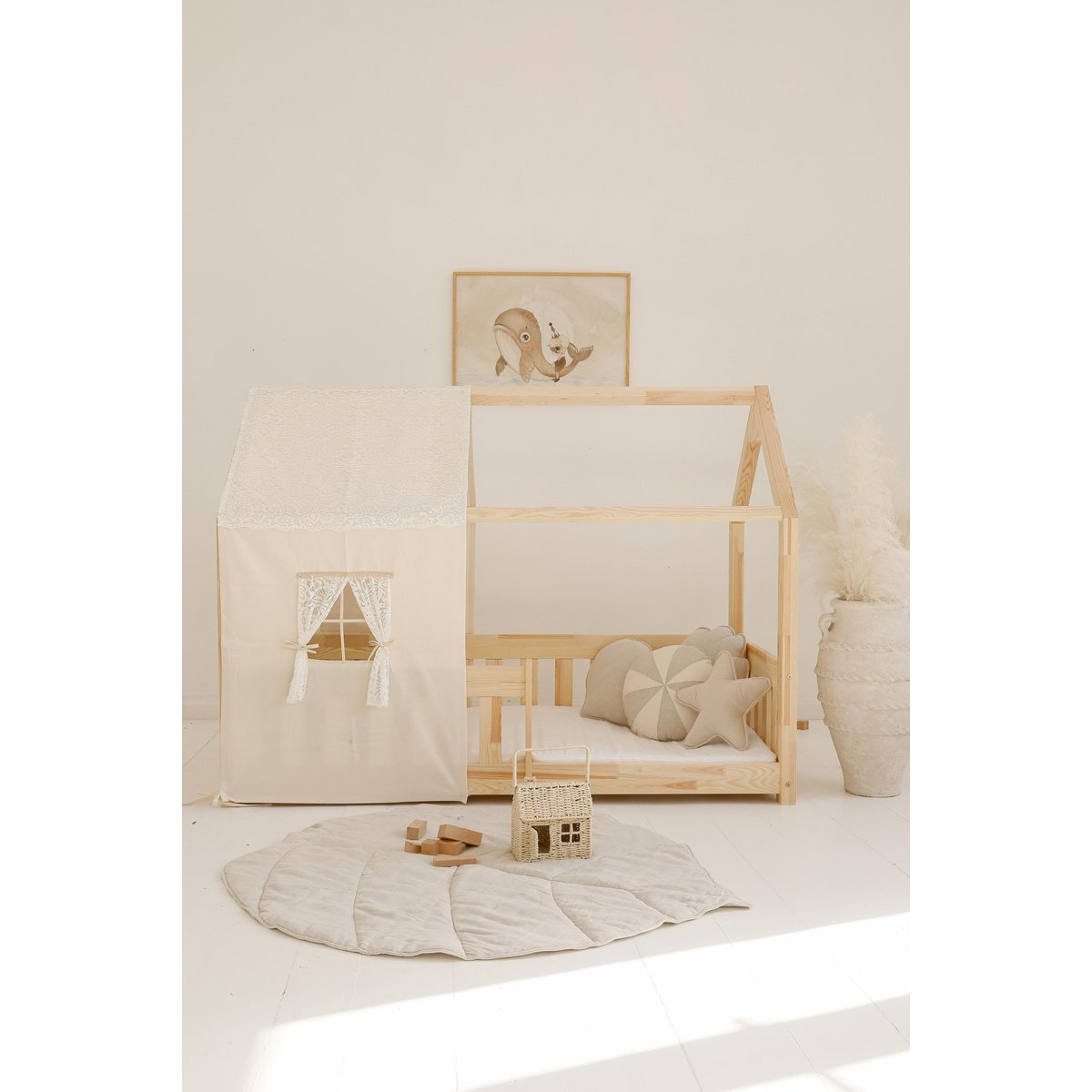 Dosel sobre cama en forma de casita "Boho", casita de cuna, Decoración para habitación de niño, casitas de bebé personalizadas, decoración de habitación bohemia