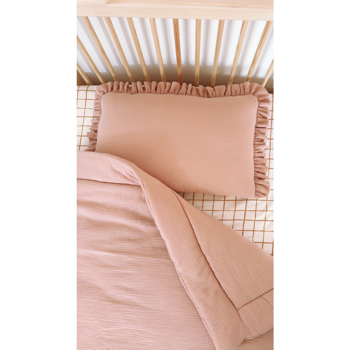 Musselin -Bettwäsche mit Füllrüschen rosa