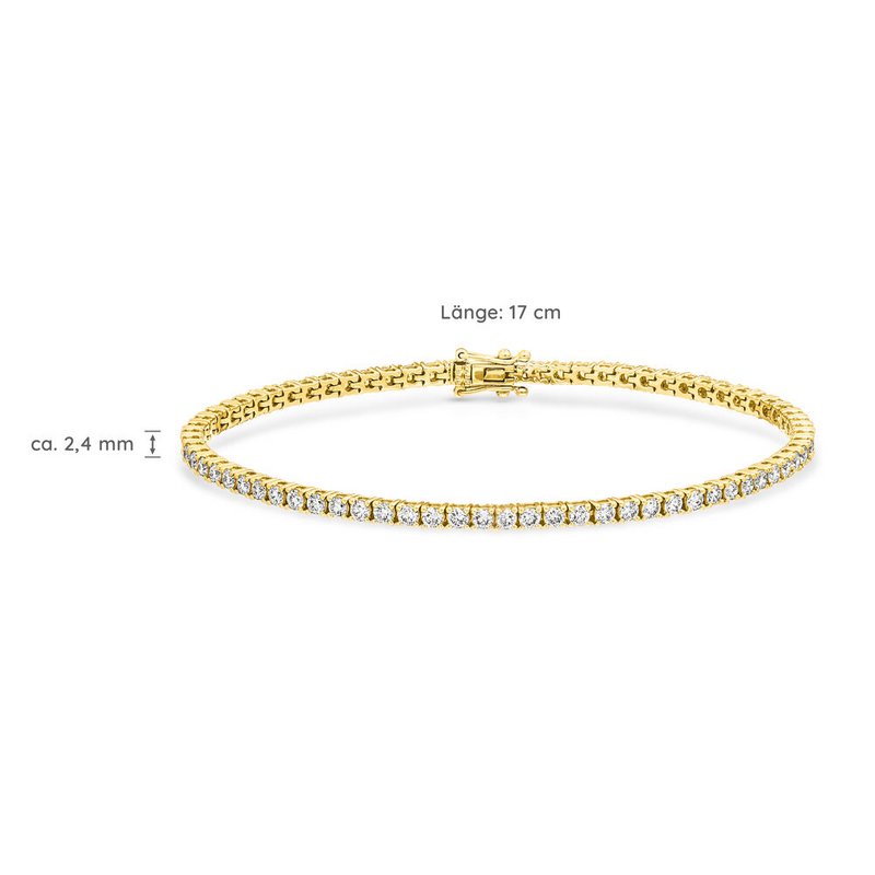 Tennis bracelet yellow gold, 3.42ct diamonds, 17.0 cm