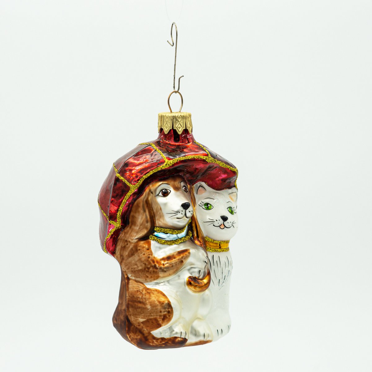 Décorations d'arbre chien et chat sous parapluie