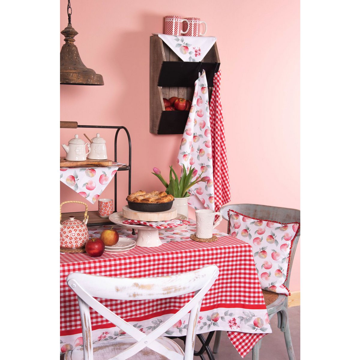 Keukenschort 70x85 cm Rood Groen Katoen Appels BBQ Schort