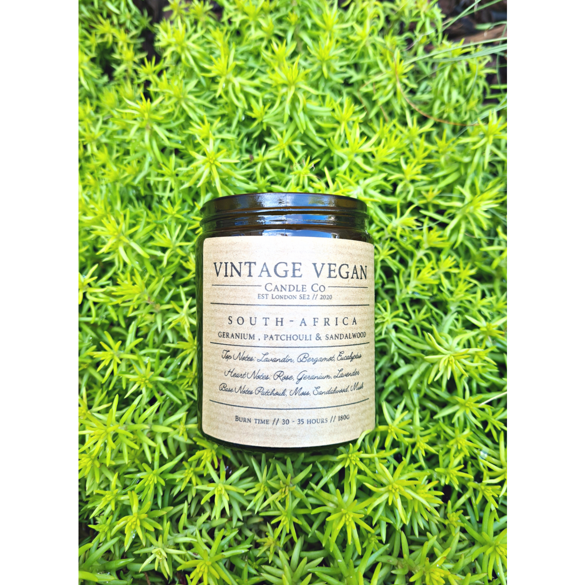 Südafrika Geranium, Patschuli und Sandelholz Vintage Vegan Reisekerze