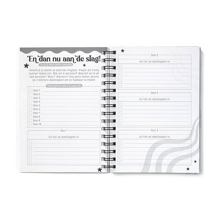 Annual diary 2025 A5 Black White // Goals diary with ring binder