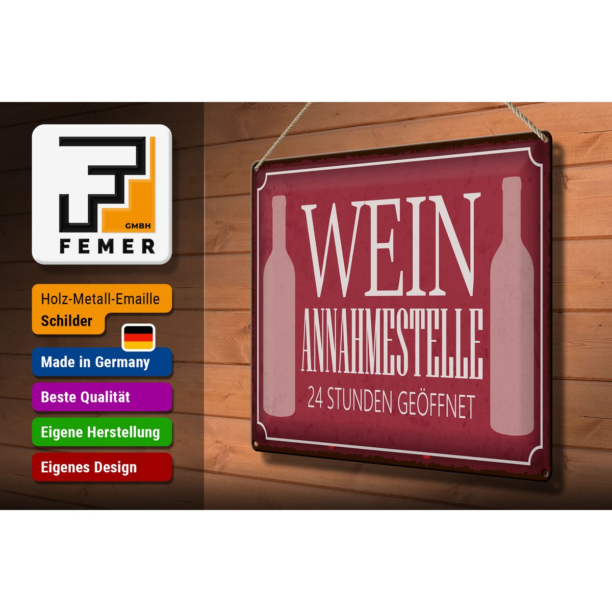 Blikken bord met de tekst 40x30cm wijnacceptatiepunt 24 uur