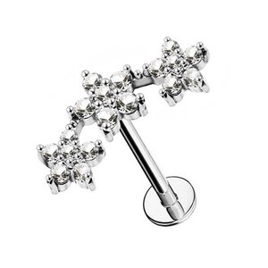 Driebloemige gebogen Labret Helix piercing met zirkonia