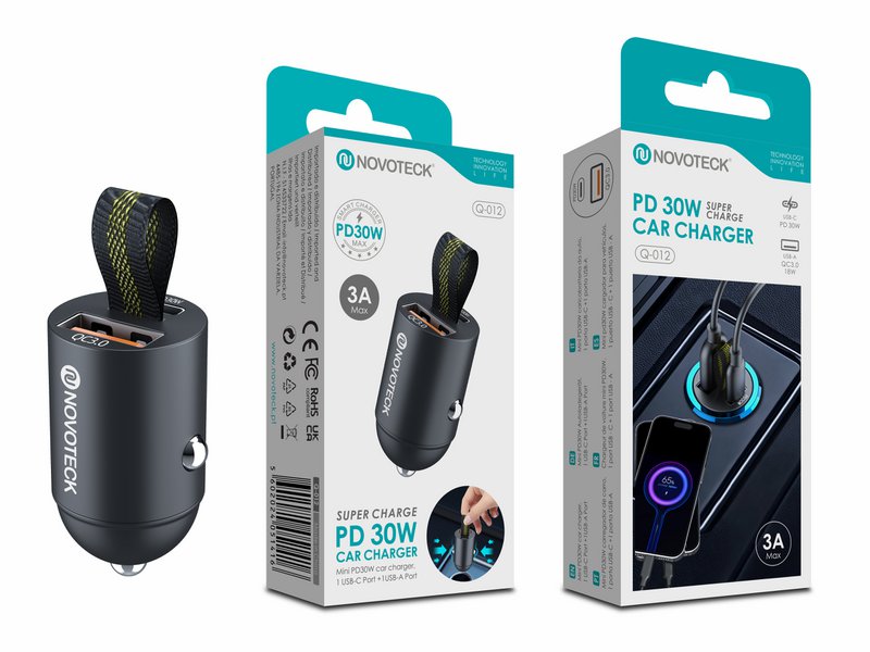Cargador de coche de doble puerto USB-C y USB-A de 30 W – NOVOTECK Q-012