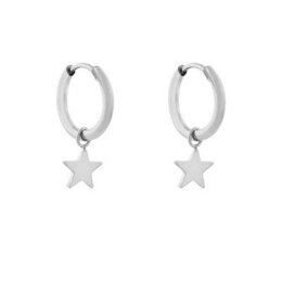 Small minimalist star earrings in gold or silver. Hoop earrings with a delicate star charm pendant.