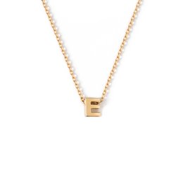 Gold-tone pendant necklace with letter E initial.