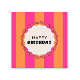 Happy Birthday napkins, pink orange striped, festive party decorations, colorful celebration design