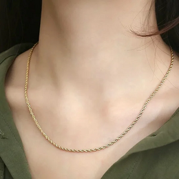  A gold-colored twisted chain necklace with a delicate, elegant design.