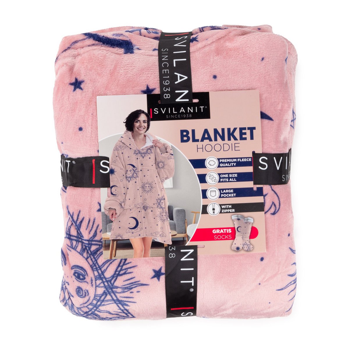 Vitapur - Hoodie deken met rits + sokken - Carrol Roze
