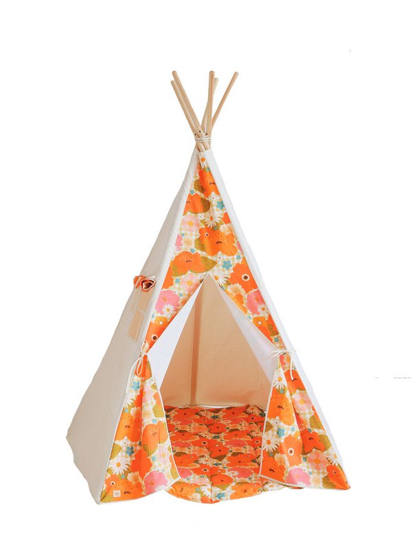 Tipi- en mattenset “Picknick met de bloemen”.
