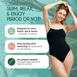 Femieko Thea Reusable Menstrual Swimsuit-Moderat absorption, 3-lags lækagebeskyttelse, sort