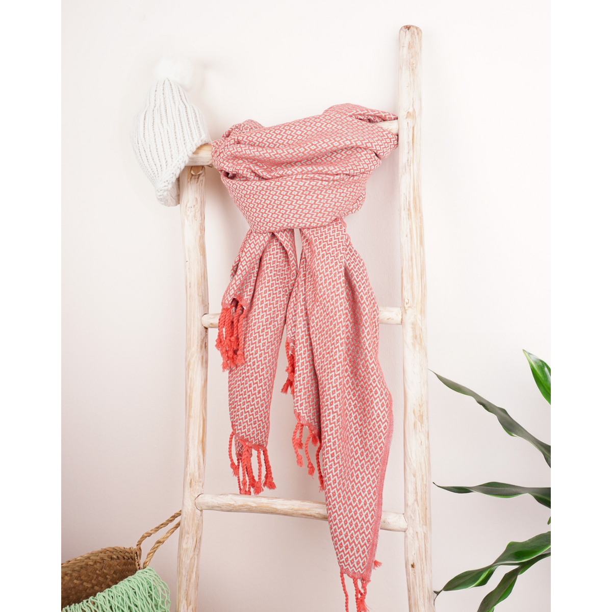 Asciugamano Spa Hammam in cotone SAMOS – Senza sabbia e compatto – Fucsia / Beige - 180x100 cm