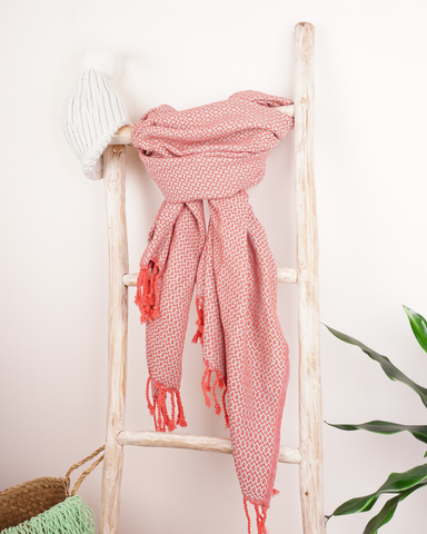 SAMOS Cotton Hammam Spa Towel – Sand Free & Compact – Fuchsia / Beige - 180x100 cm