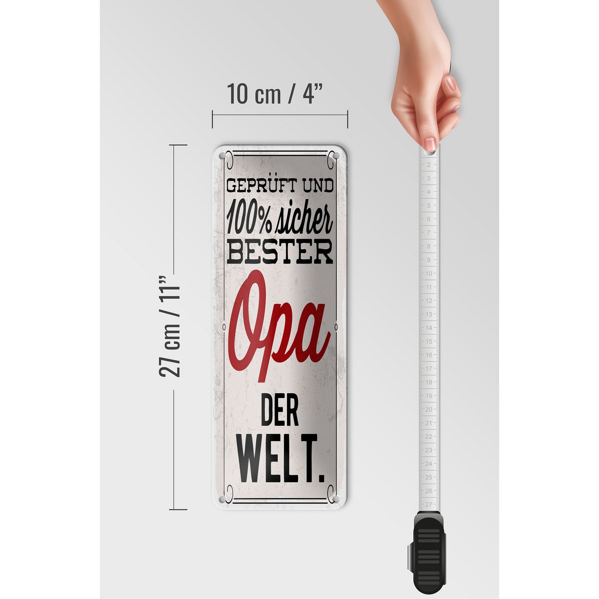Blikken bord met de tekst 27x10 cm getest en veilig beste opa ter wereld decoratief bord