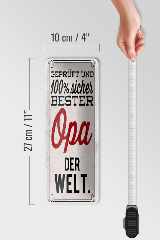 Blikken bord met de tekst 27x10 cm getest en veilig beste opa ter wereld decoratief bord