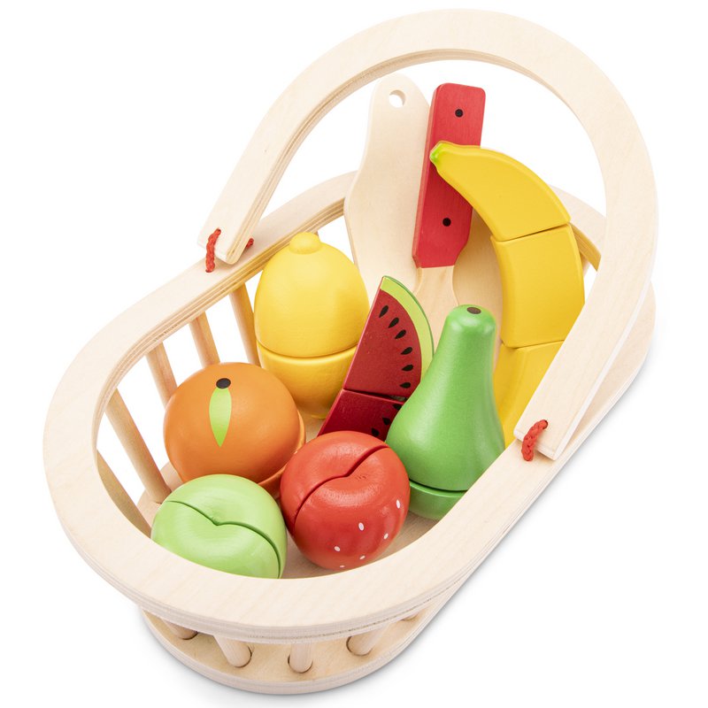 Juego de cesta de frutas de madera.