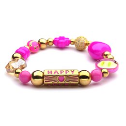 LizzyMae armband stainless steel - Goud- Lucky fuchsia