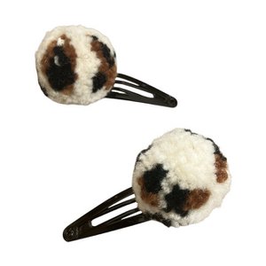 Luna -Leena Hair Clips POM POM (set) - Luipaard - Zachte wol - Handgemaakt Nepal