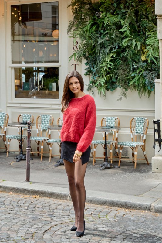 Pull col rond manches raglan en 76% mohair et laine