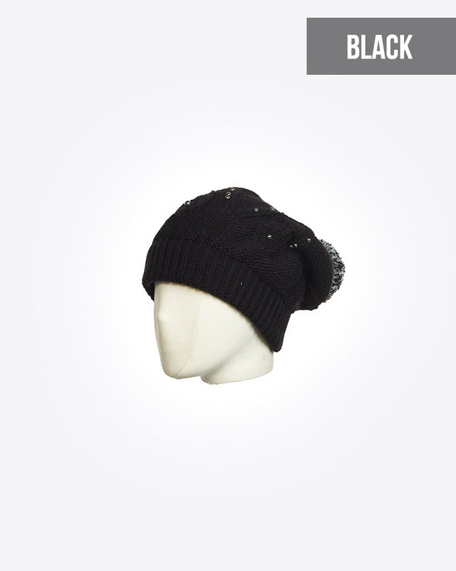 Damebeanie med pompom og perler: TASLI
