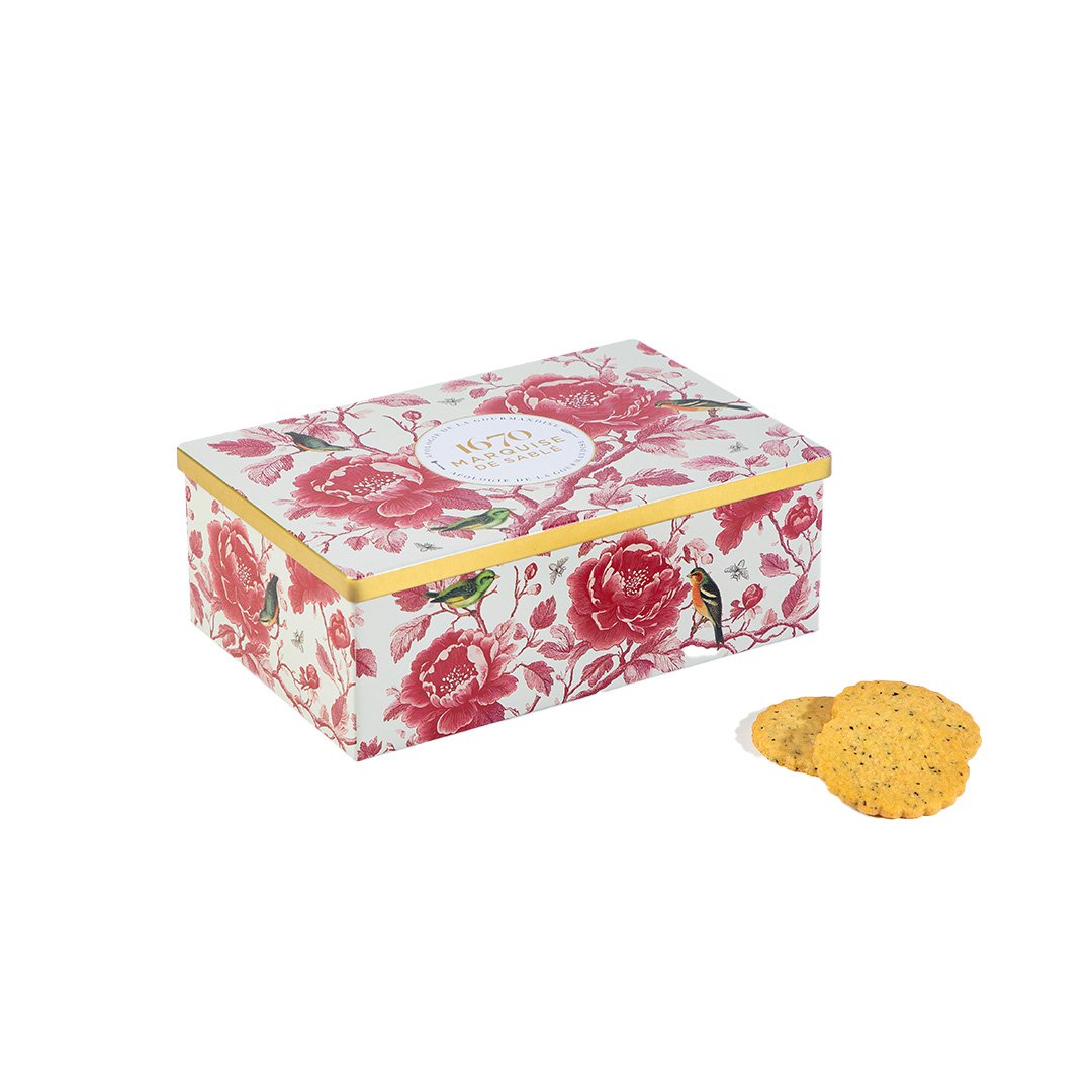 Shortbread biscuits assortment of raspberry, apple and caramel shortbread and Earl Gray tea - "Oisellerie" metal box 300g - End of school year gift