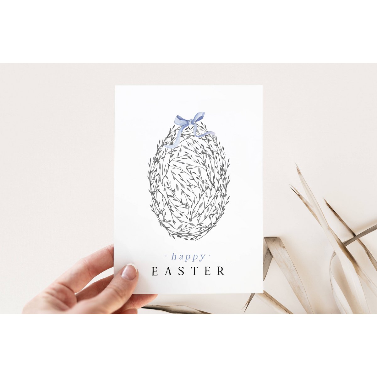 Easter card - blue floral Easter egg, Happy Easter postcard, A6 card