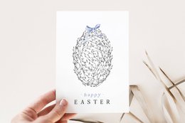 Easter card - blue floral Easter egg, Happy Easter postcard, A6 card