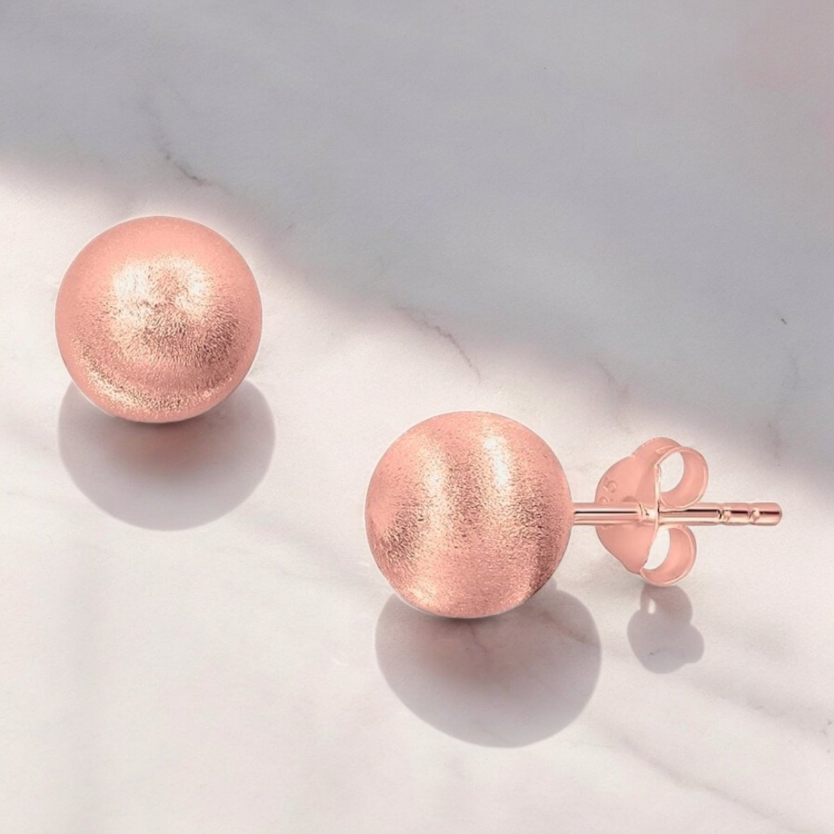 Boucles d'oreilles à tige boule classique 6 mm - Plaqué or rose 18 carats, argent sterling 925 - OHR925-157