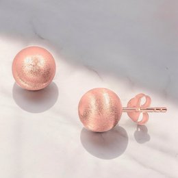Matte Classic 6 mm Ball Stud Earrings - 18K Rose Gold Plated, 925 Sterling Silver - OHR925-157