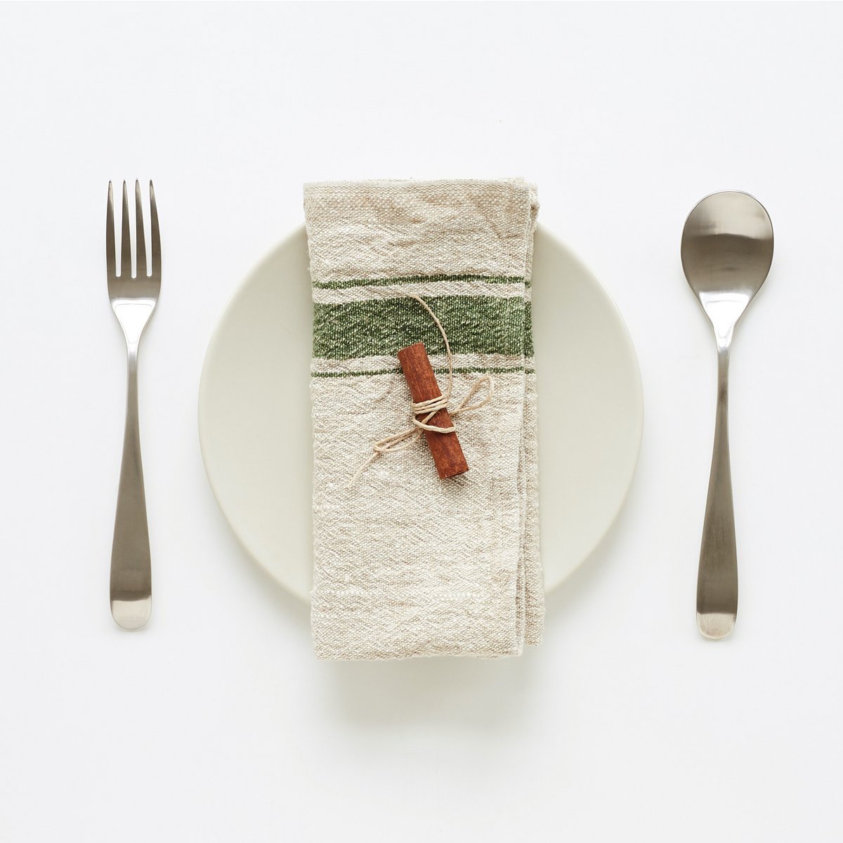 Green Stripe Vintage Linen Napkins Set of 2