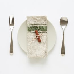 Green Stripe Vintage Linen Napkins Set of 2