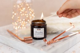 Amber, neroli, and freesia scented candle in mini, midi, and 3-wick sizes. Warm, floral, and citrusy fragrance.