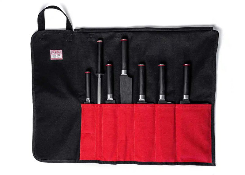 Kitchen Accessories - KOTAI knife roll-up bag - 100% cotton (7 slots for 6 knives and a honing steel)