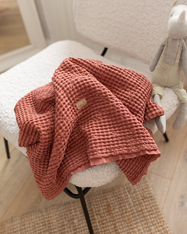 vaffel babytæppe linned/bomuld 100x120 cm brik