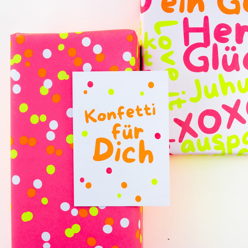 Postcard "Confetti for you" (neon) made from recycled paper