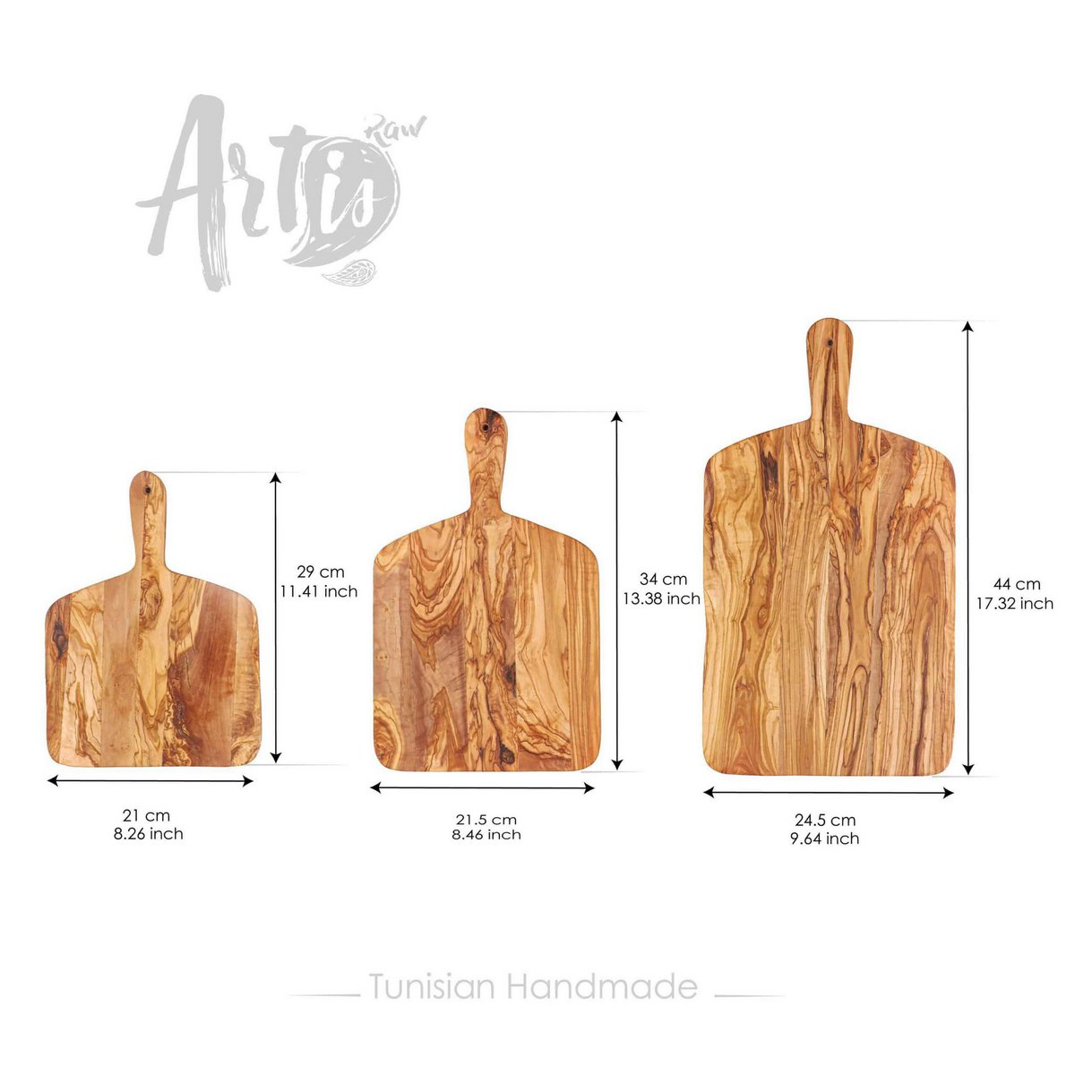 Set of 3 Handmade Olive Wood Cutting Boards