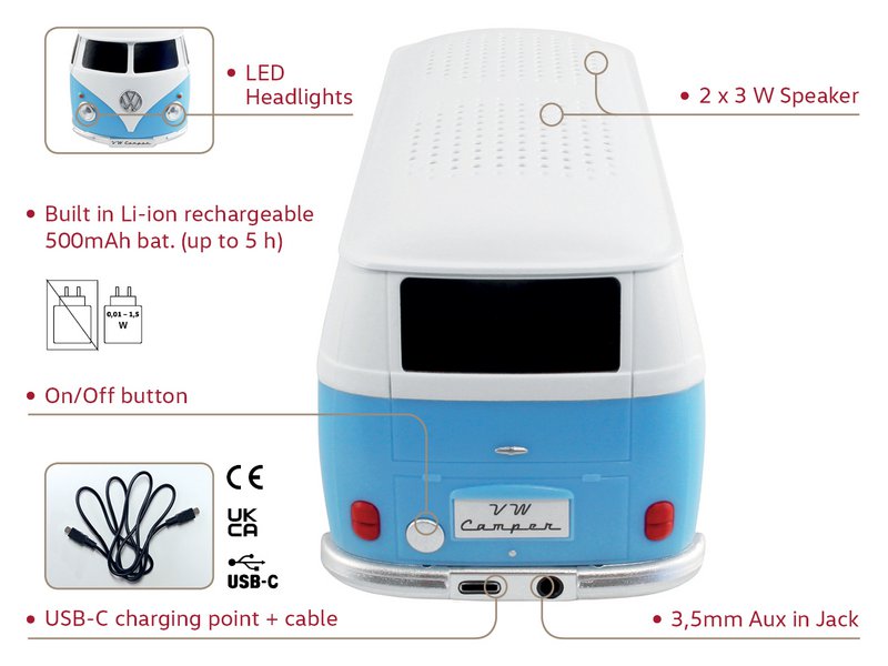 Volkswagen VW T1 Bus Bluetooth-Lautsprecher in Geschenkbox - Blau