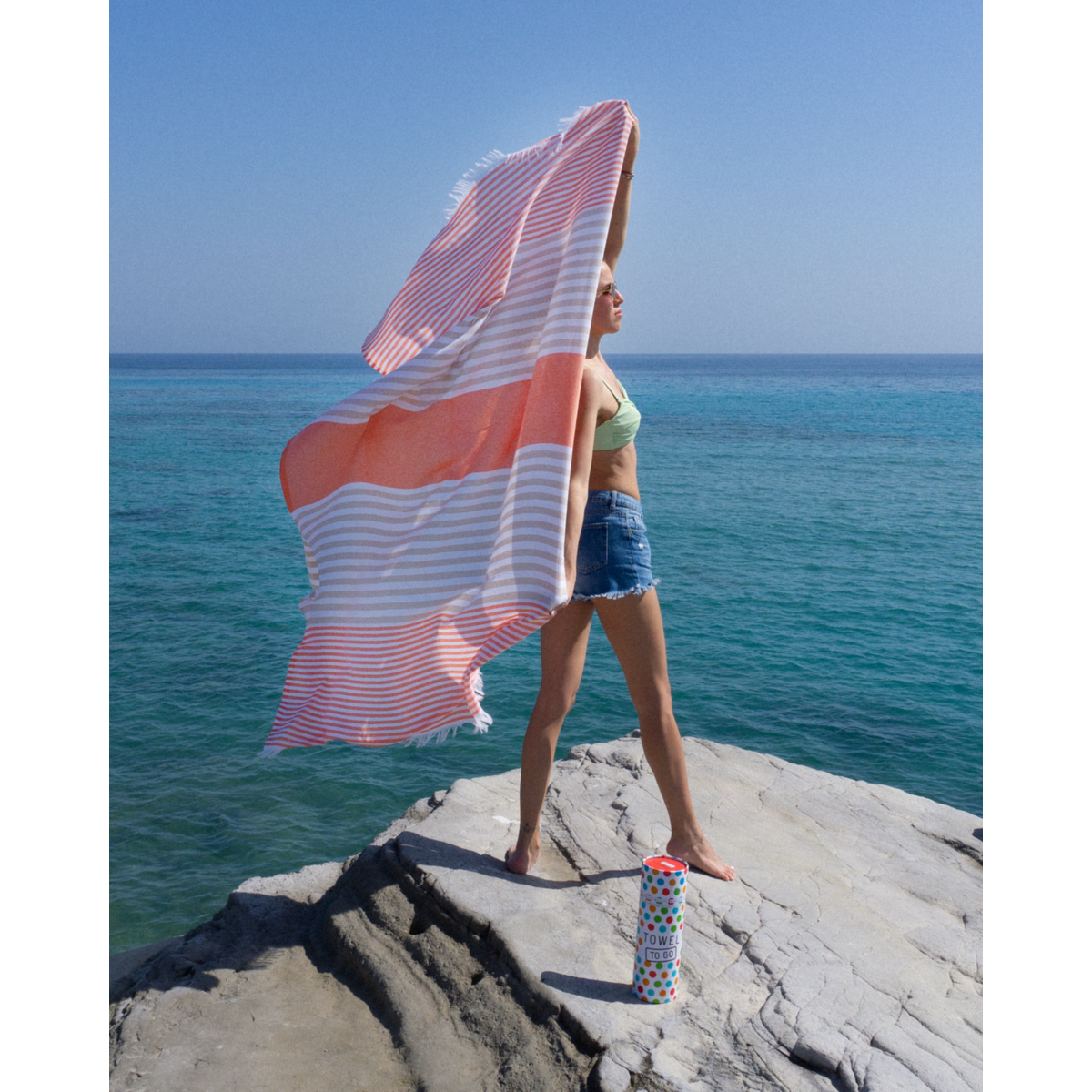 TOWEL TO GO BALI Serviette de plage en coton 180x100 cm | Serviette de piscine à séchage rapide | Orange / Beige | avec coffret cadeau