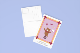 Colorful postcard with a bird illustration and the text "Chirp Chirp Hurray!" for a birthday celebration.
