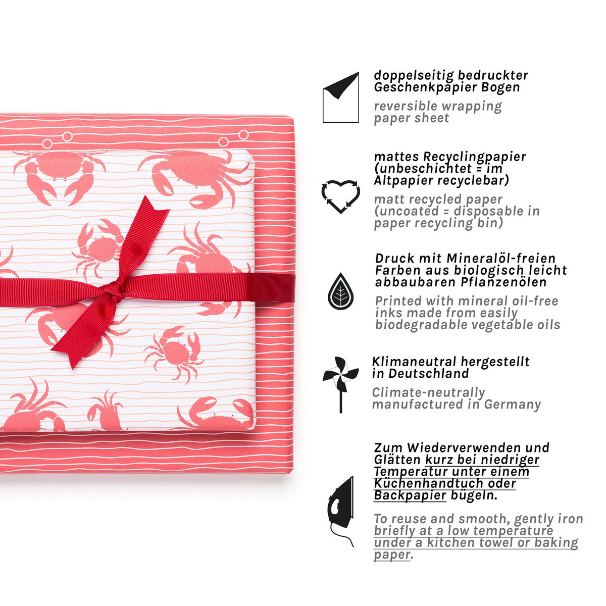 Rood inpakpapier krab - kinderdieren voor kinderen, maritieme cadeauverpakking zomer