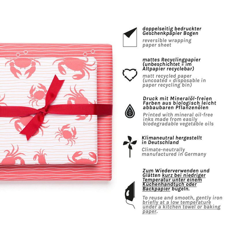Cangrejo de papel de envoltura roja - Papel de envoltura para niños Animales marinos, empaque de regalos marítimos Verano