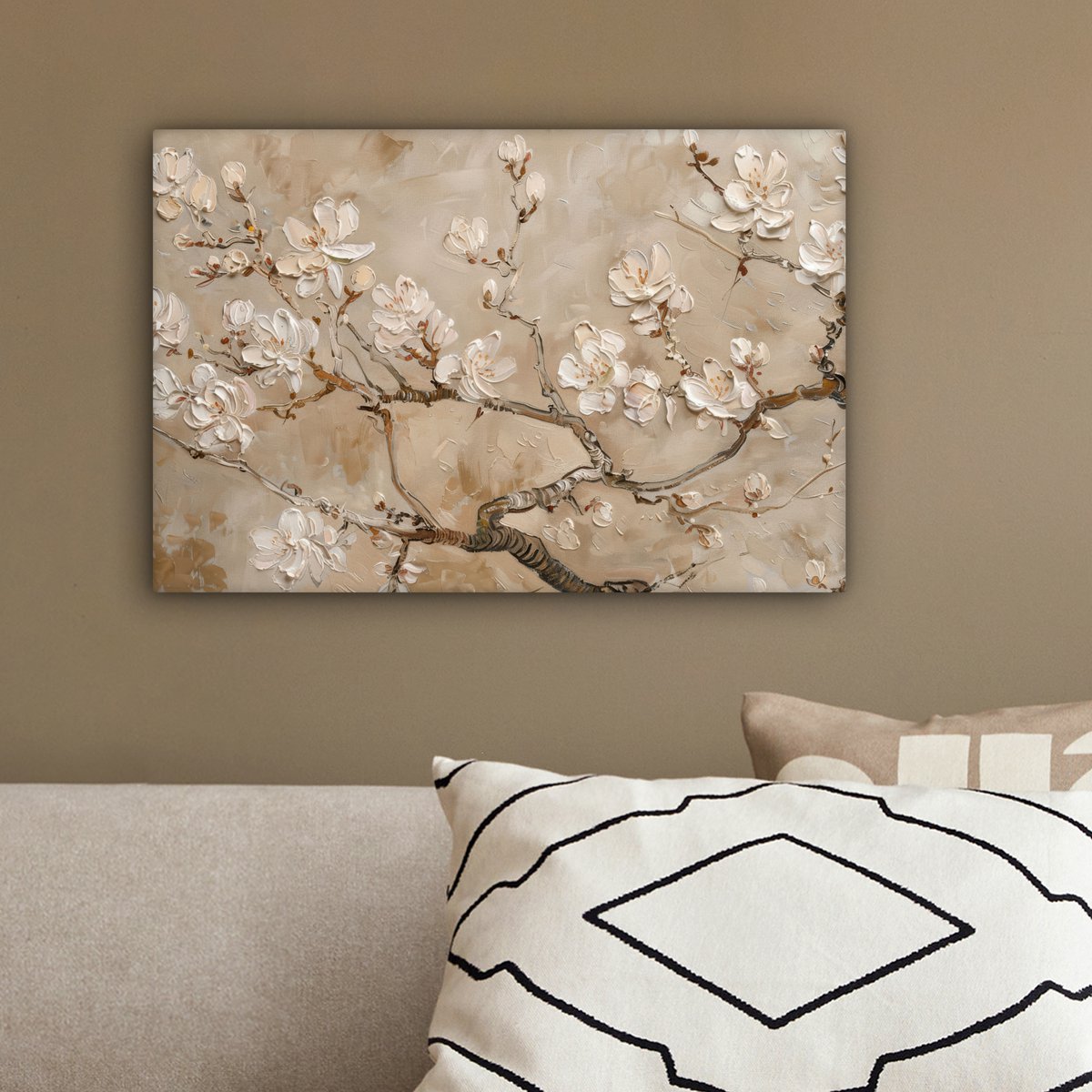Pintura de lienzo - Decoración de pared - Flores - Rosa - Moderno - Beige