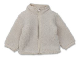 A beige plush jacket for babies, available in sizes 62, 68, 74, 80, and 86. The jacket features a full zip closure and a soft, cozy fabric.